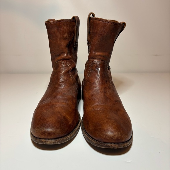 Frye Anna Shortie Distressed Brown Leather Size 7 M Slouch Ankle Boots Boho - Picture 6 of 13